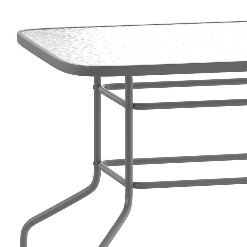 Rectangular Glass Metal Patio Table with Umbrella Hole