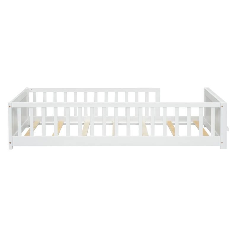 Twin Size Wood Floor Platform Bed with Built-in Book Storage Rack