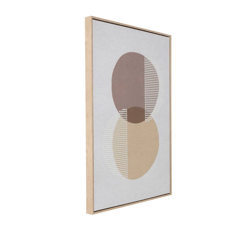 Brown Wooden Overlapping Circle Geometric Framed Wall Art with White Fabric Detailing