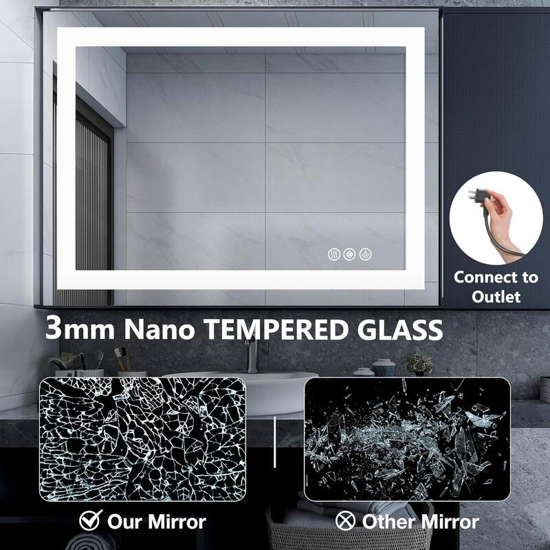 LED Bathroom Vanity Mirror for Wall with Anti-Fog, Dimmable Rectangle Mirrors with Front Light and Backlit, Memory Function