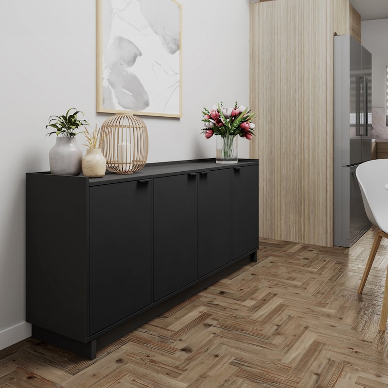 Prepac Simply Modern 4 Door 60" W x 30" H x 16" D Storage Cabinet - 60 in W x 30 in H x 16 in D