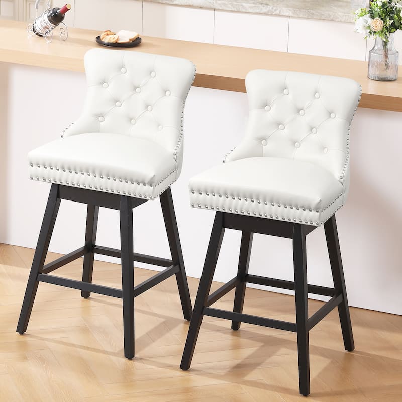 26"/30" Faux Leather Swivel Counter or Bar Height Stools, Set of 2 - White - Bar Height