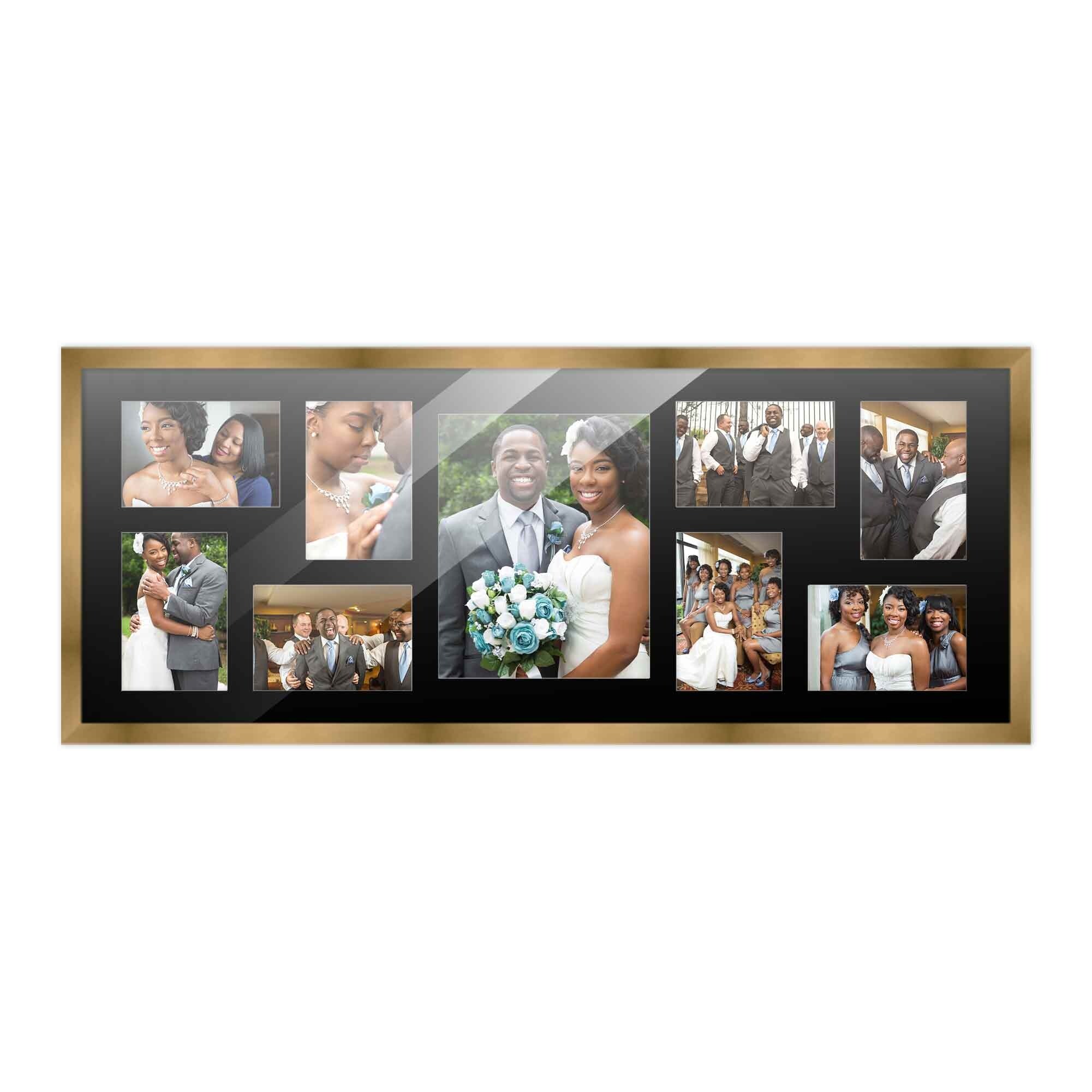 12x32 Gold Wood Collage Frame with a Black Mat for 8x10 & 4x6