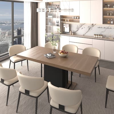 Rectangle Extendable Dining Table For 6-10 People Aged Effect Wood