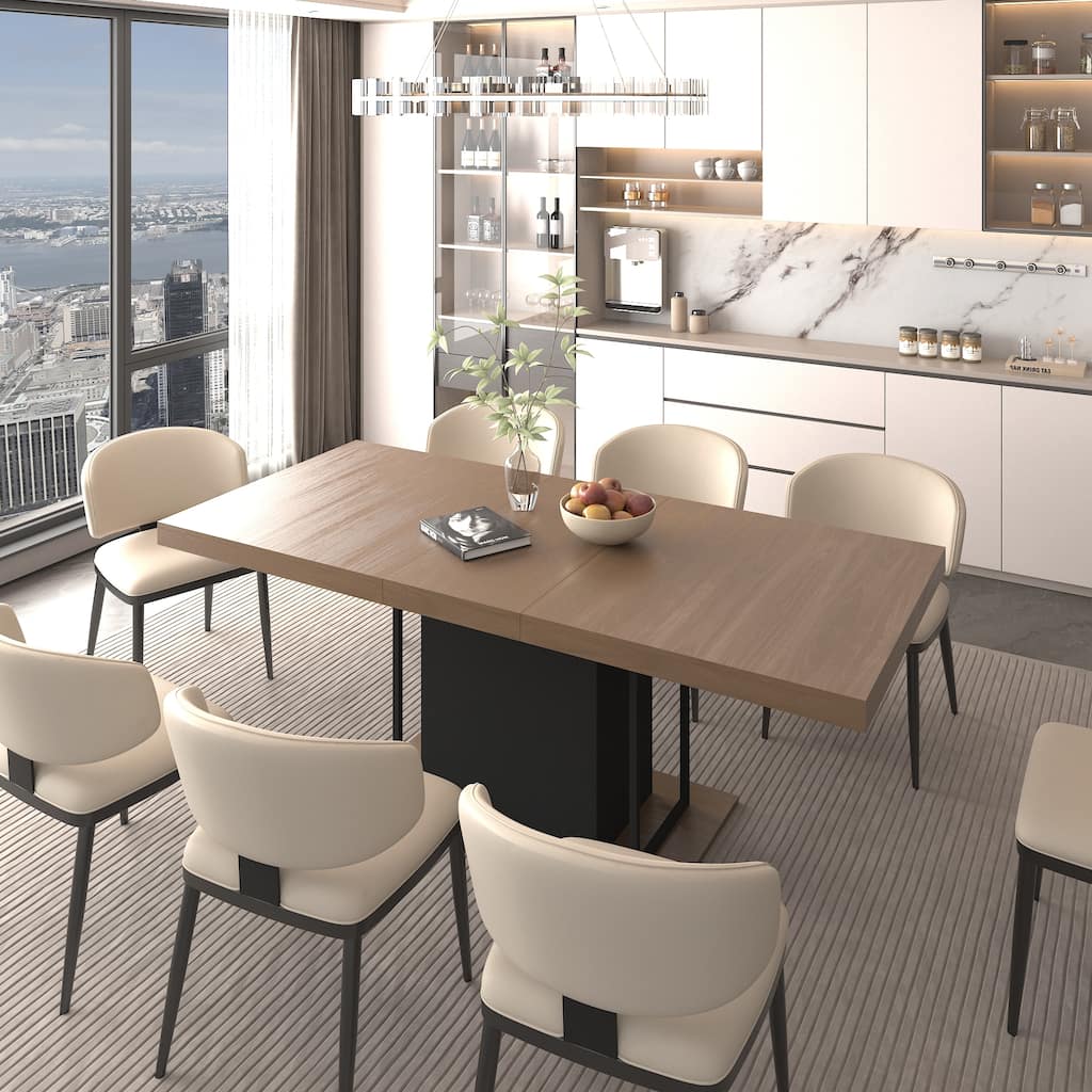 Rectangle Extendable Dining Table For 6-10 People Aged Effect Wood
