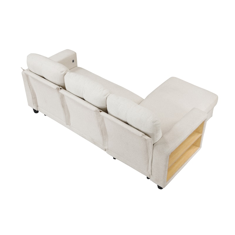 Hazel Boucle Sectional Sofa - Reversible Chaise, Pull-out Bed, Shelves