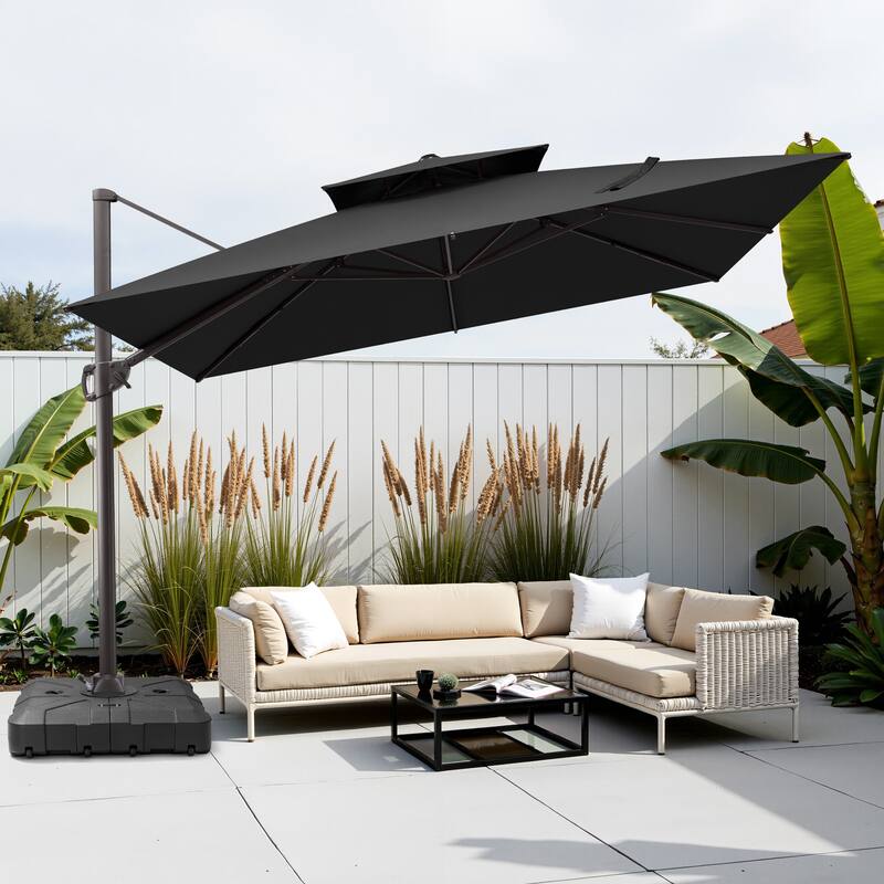 11 x 11 FT Outdoor Square Patio Cantilever Offset Umbrella with Crank and 360 Degrees Rotation