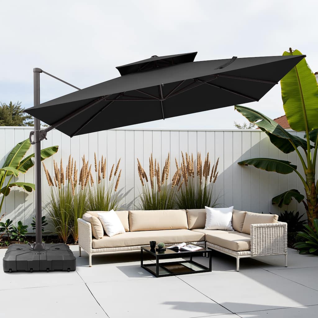 11 x 11 FT Outdoor Square Patio Cantilever Umbrella with Crank and 360 Degrees Rotation