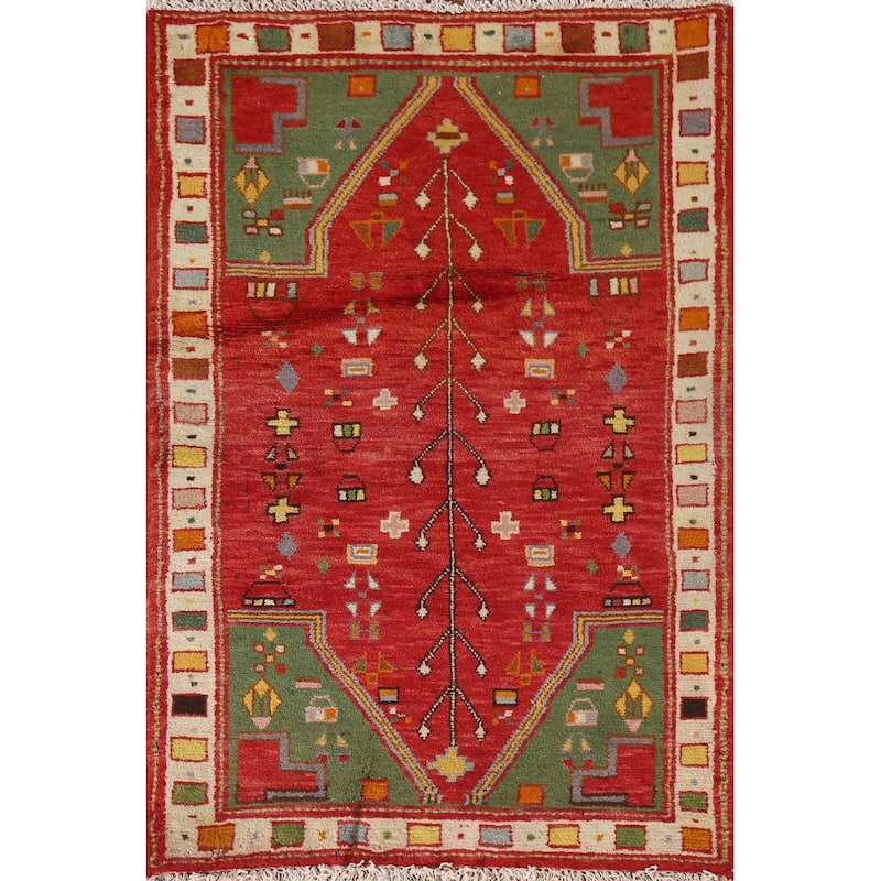 Geometric Red Abadeh Persian Vintage Area Rug Handmade Wool Carpet - 2'3"x 3'6"