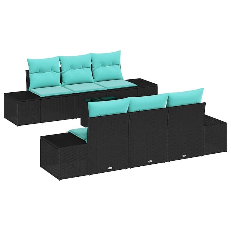 vidaXL 7 Garden Sofa Set with Cushions Black Poly Rattan - 94.1 x 24.4 x 27.2