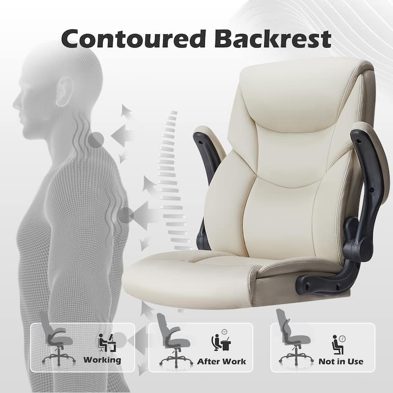 Office leather chair with adjustable armrests and lumbar pillows