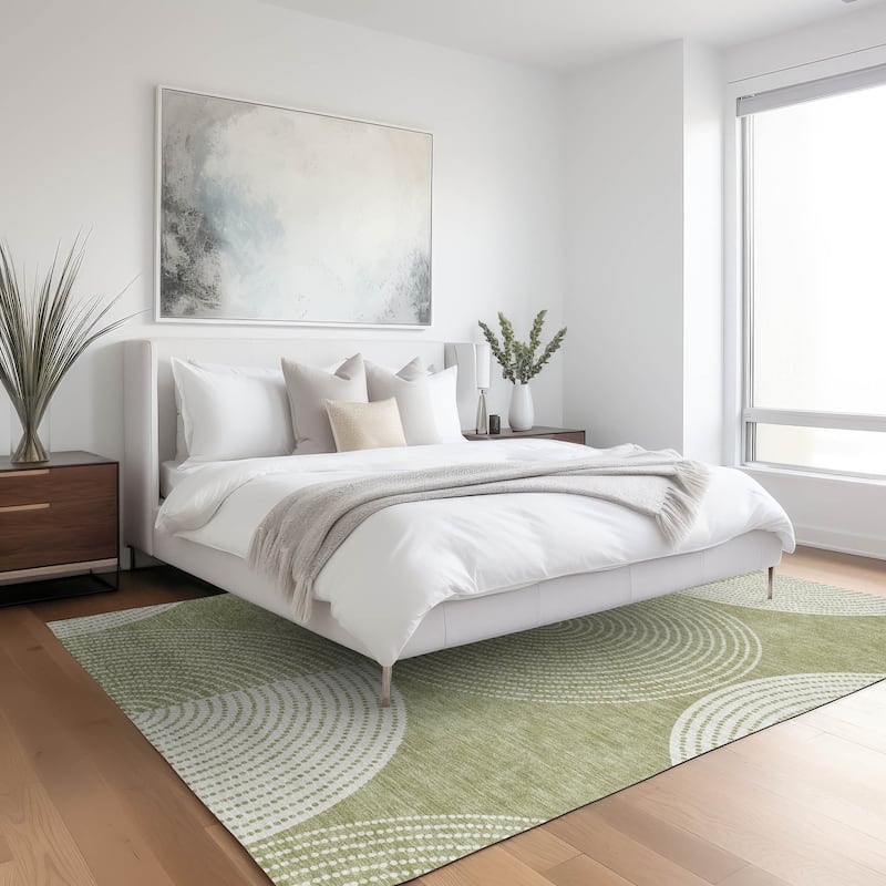 Machine Washable Indoor/ Outdoor Geo Circles Chantille Rug