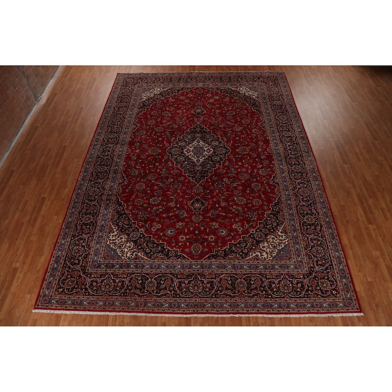 Traditional Kashan Large Persian Area Rug Hand-knotted Wool Carpet - 11'2" x 14'10"