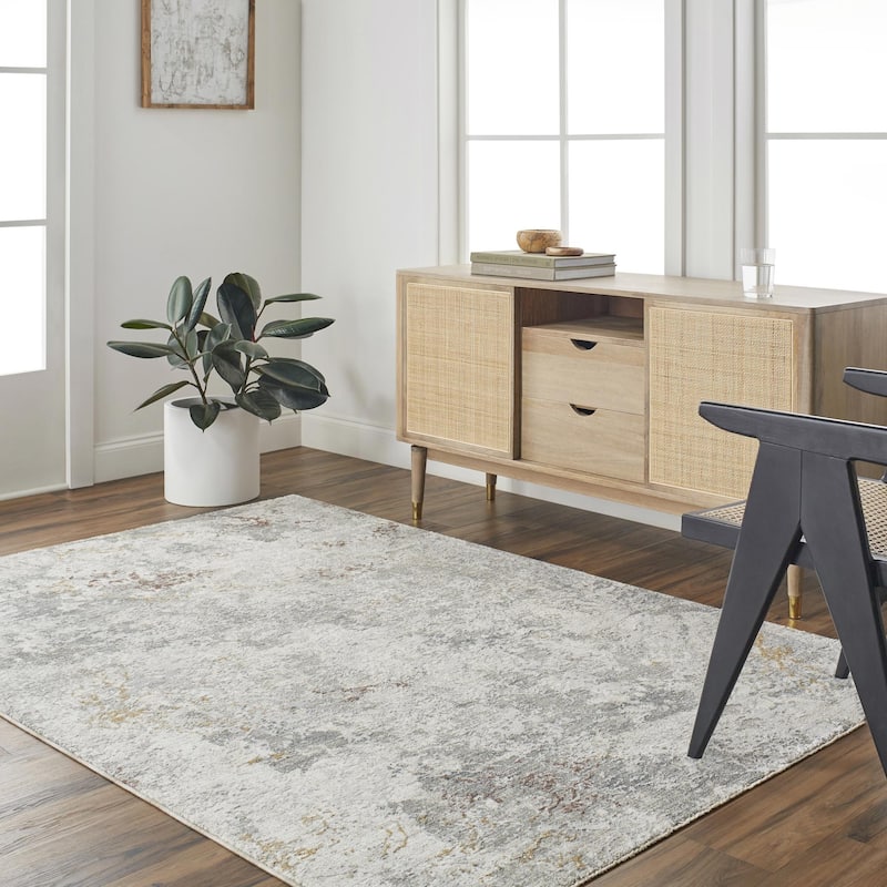 Reaves Mid-Century Modern Abstract Area Rug - 5'3" Round - White/Gray/Medium Gray/Light Slate/Rust/Mustard