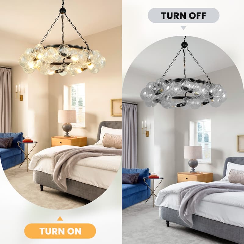 6-Light Metal Chandelier with Glass Shade - N/A
