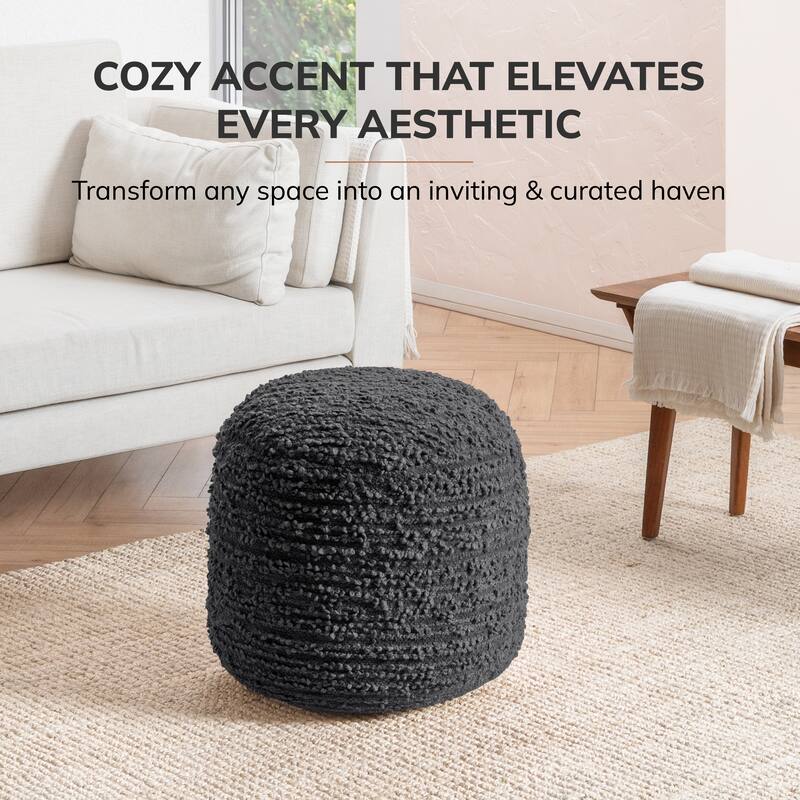 Jani 22-inch Terracotta Pouf - Handcrafted Handmade Round Ottoman for Seating, Footrest, Home Decor for Living Room, Bedroom