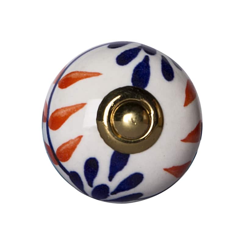 HomeRoots Set of Eight Blue And White Ceramic And Metal Drawer Pull Knobs - 1.5' X '1.5' X '1.5