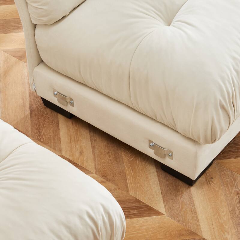 GDFStudio - Meridian Velvet 2-seater Cloud Sofa with Ottoman and Round Bolster Armrests