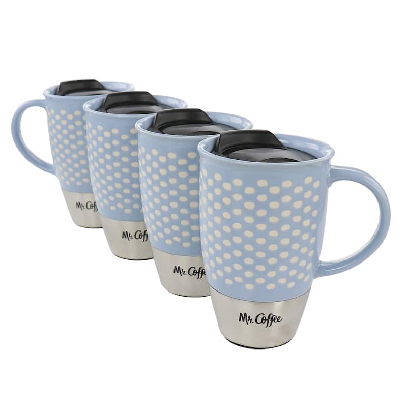 4 Piece 15 Ounce Stoneware & Stainless Steel Travel Mug Set