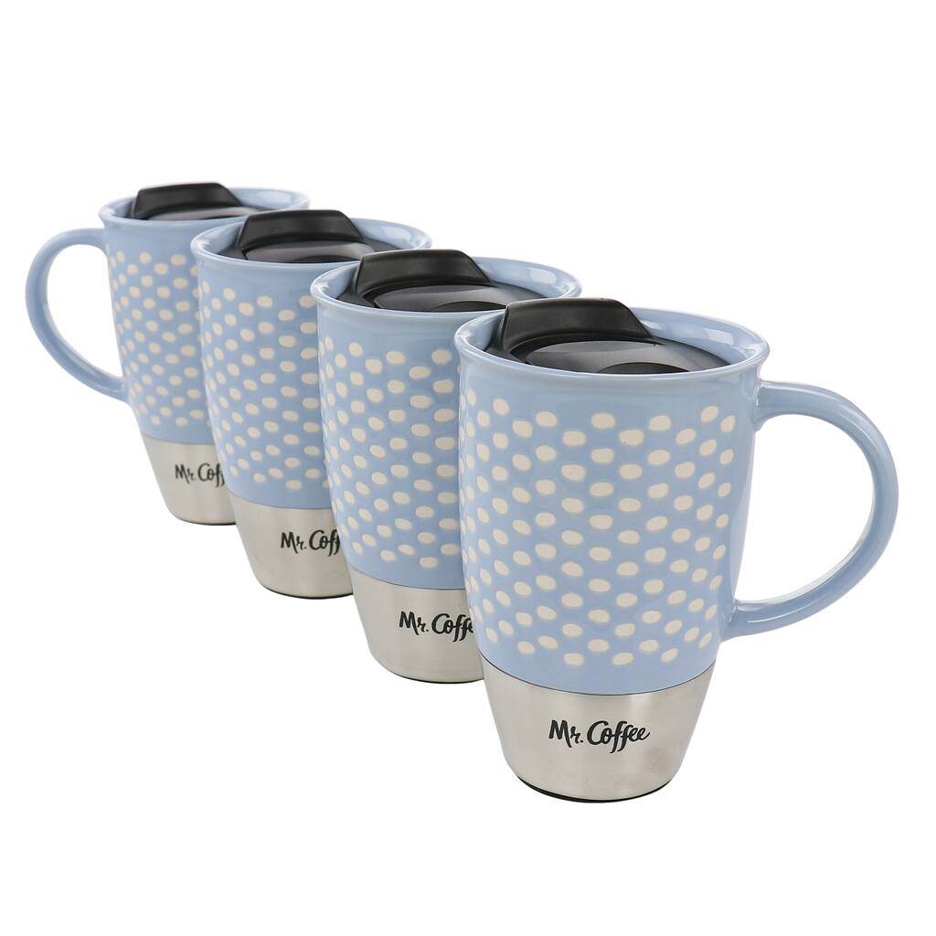 4 Piece 15 Ounce Stoneware & Stainless Steel Travel Mug Set