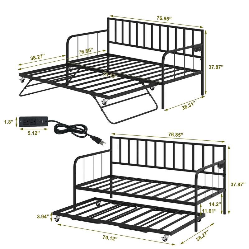 Twin Sofa Bed Frame with Heavy Duty Metal Slats Sppports