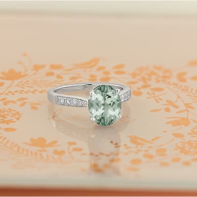 Auriya 1 3/4ct Fancy Oval Green Amethyst and Diamond Engagement Ring 1/4ctw 14k Gold