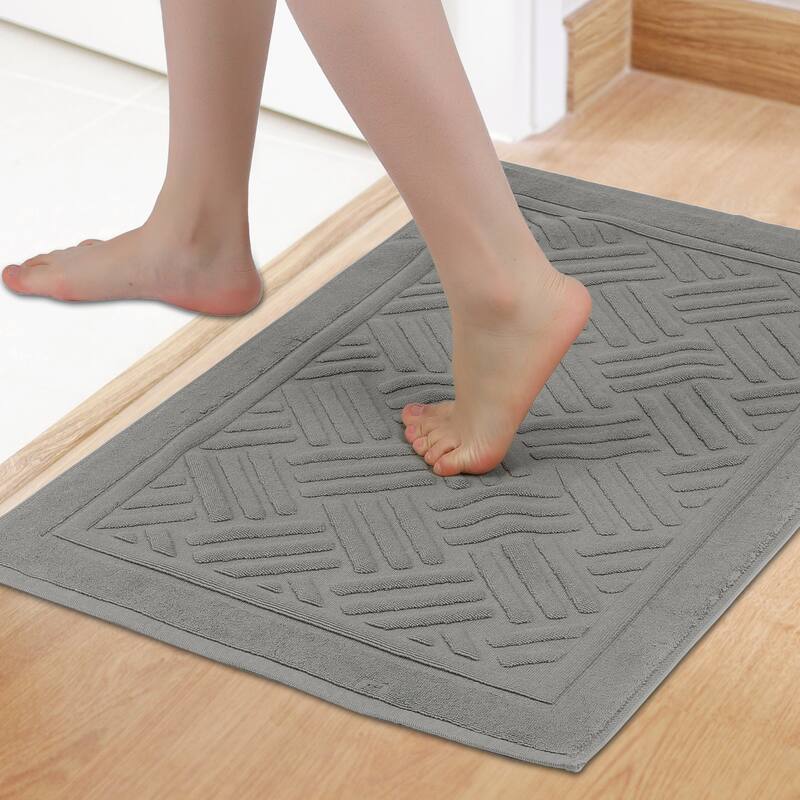 Cotton Bath Mat Towel, Luxury Absorbent Floor Rug for Hotel Spa Shower Bathroom Towels - Grey - 16" x 24"