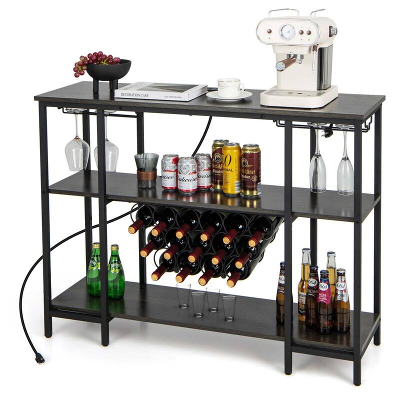 Costway Wine Cabinet Bar Table Rack Table for Drinks Glasses with - See Details - Grey