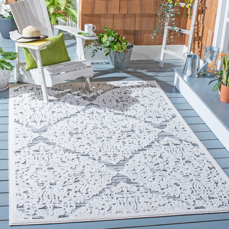 SAFAVIEH Cabana Yashoda Indoor/ Outdoor Waterproof Patio Rug - 4'5" x 6'5" - Ivory/Grey