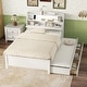 preview thumbnail 2 of 25, Full Size Wooden LED Platform Bed with Trundle & Storage Headboard with Drawers, White