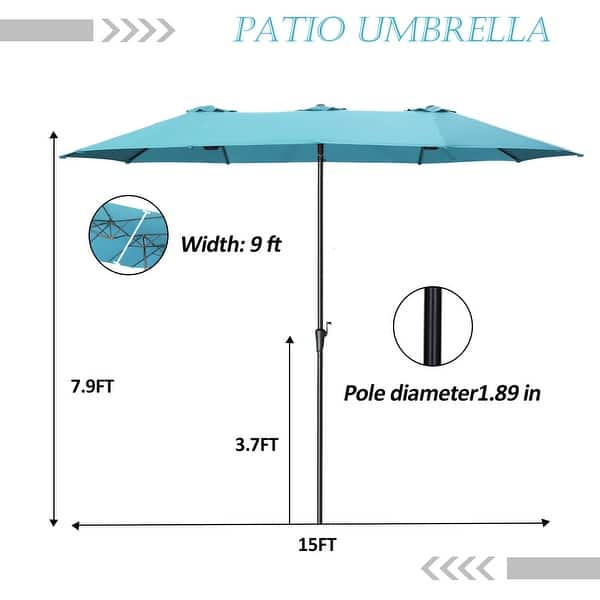 dimension image slide 3 of 5, Ainfox 15Ft Patio Umbrella with Crank Without Base