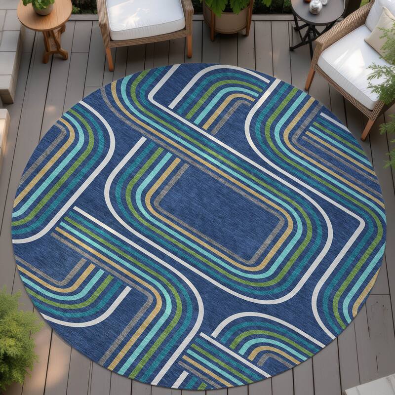 Machine Washable Indoor/ Outdoor Modern Leawood Chantille Rug - Navy - 8' x 8'