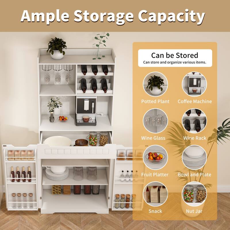 Buffet Cabinet with Hutch, Farmhouse Sideboard with 2 Drawers & Barn Doors, Multi-Purpose Coffee Bar/Liquor Storage Cabinet