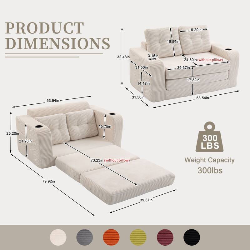 HOMEFUN 2 in 1 Convertible Sofa Bed,Corduroy Upholstered Compressed Sofa Bed for Living Room