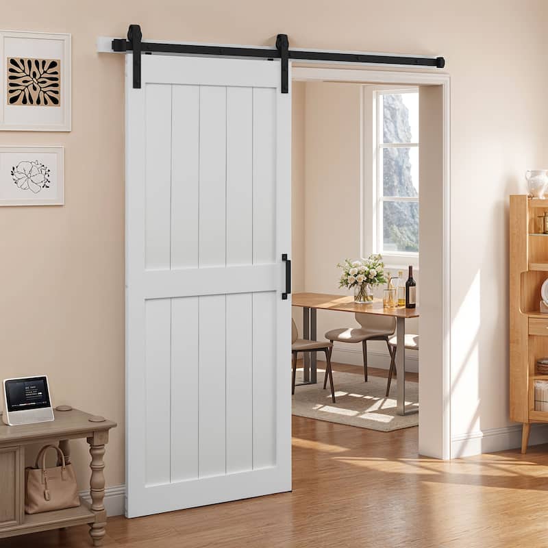30''/36''/48'' x 84'' Manufactured Wood PVC Paneled Barn Door with Installation - 36"x84" - White