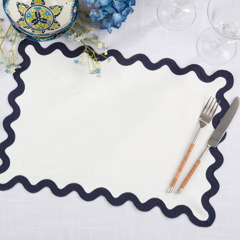 100% Linen Eco Scallop Border Placemat (Set of 4) - 13"x19"