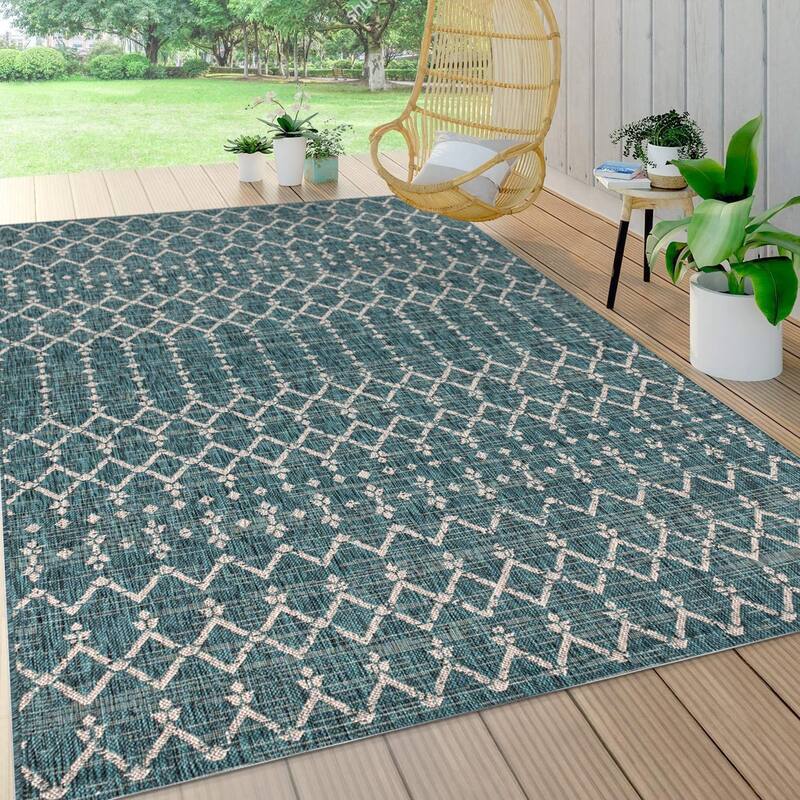 JONATHAN Y Trebol Moroccan Geometric Textured Weave Indoor/Outdoor Area Rug