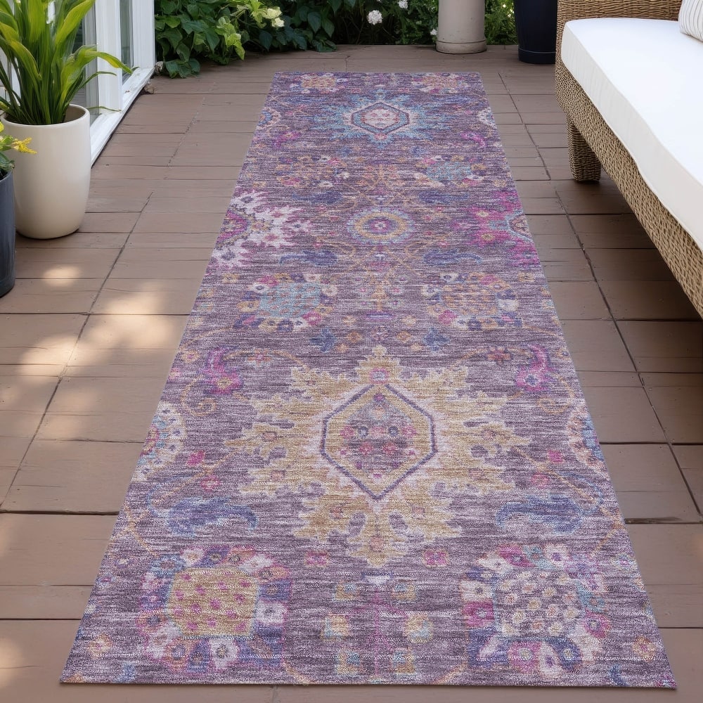 Machine Washable Indoor/Outdoor Boho Traditional Chantille Rug