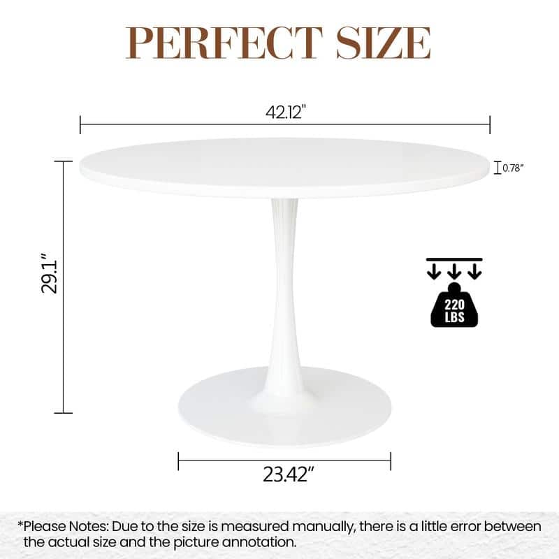 Grondin Mid-Century Modern Round Kitchen or Dining Table with Premium MDF Top and Steel Pedestal Base for Dining Room