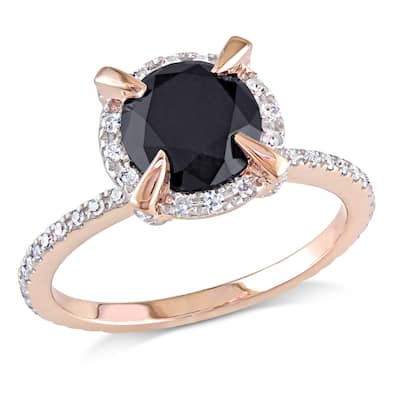Miadora 2ct TW Black and White Halo Diamond Engagement Ring in 10k Rose Gold