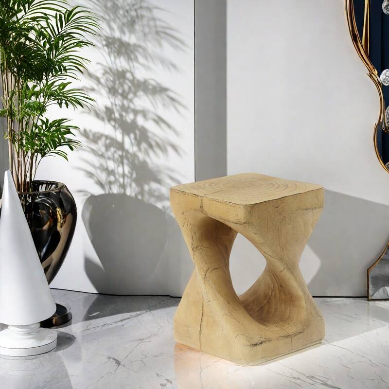11.75" Magnesium OxideTwisted Spiral Side Table Durable MGO Construction - Natural
