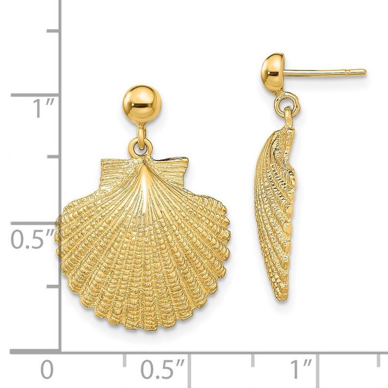 Curata 14k Yellow Gold Scallop Drop Dangle Earrings - 24.3x17.3mm