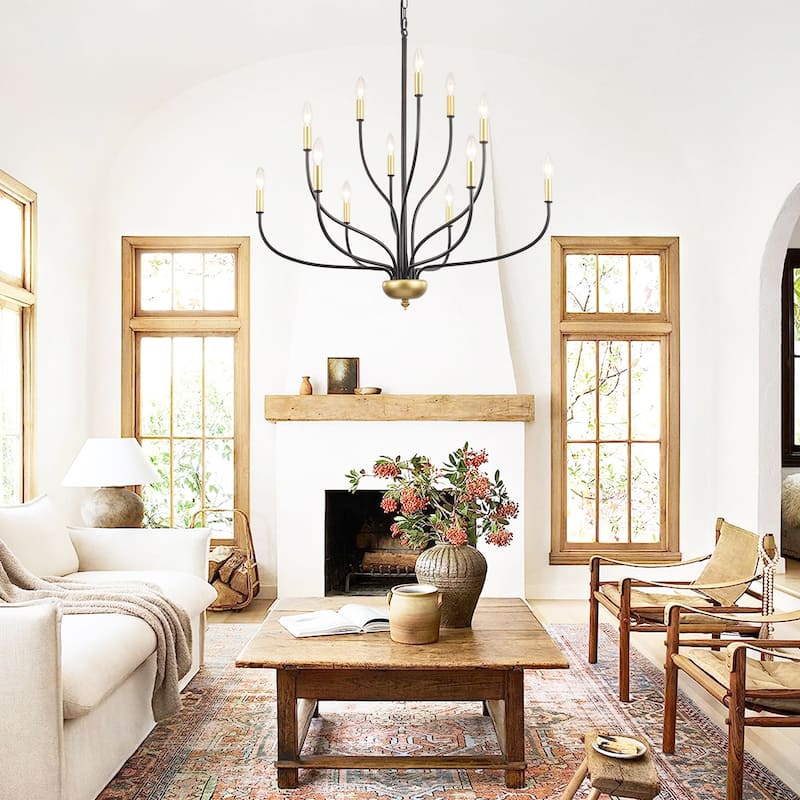 12 - Light Candle Style Chandelier ,Classic Farmhouse Chandelier with Lotus Shaped for Kitchen Island Living Dining Room