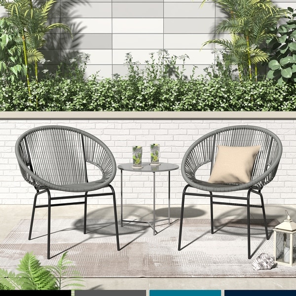 Corvus Sarcelles Woven Wicker Indoor Outdoor Bistro Chairs Set of