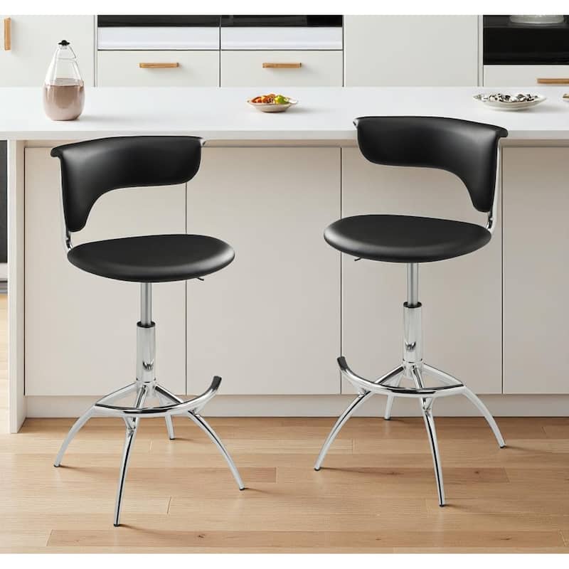 HomeRoots Set of Two Black and Silver Metal and Faux Leather Low Back Adjustable Height Bar Chairs - Adjustable - Black - Set of 2