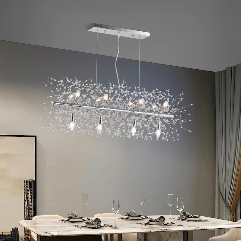 12-Light Kitchen Island Linear Pendant with Crystal Accents, Luxury Chic Style