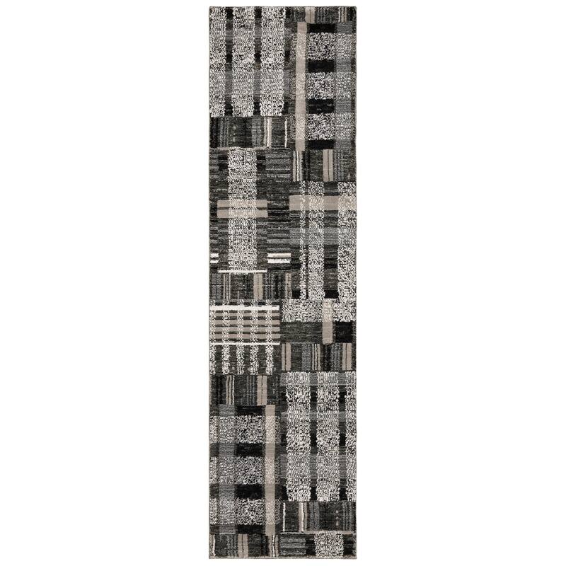 Style Haven Athena Distressed Plaid Area Rug - 2' 3" x 8' - Black/ Grey - Runner