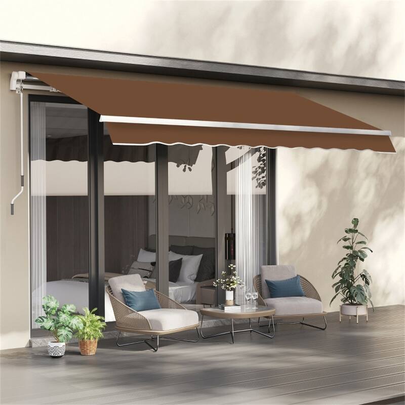 Retractable Patio Polyester Awning with Adjustable Handle and UV Rain Protection for Patio or Balcony - 116.25" W x 96.5" D