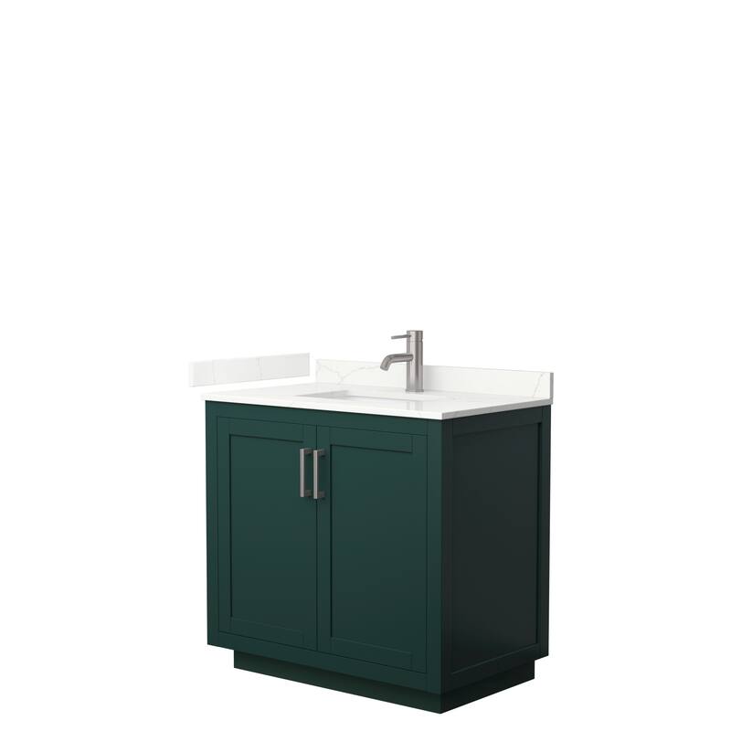 Miranda 36-inch Single Vanity, Quartz Top - Green, Nickel Trim, Giotto Quartz Top