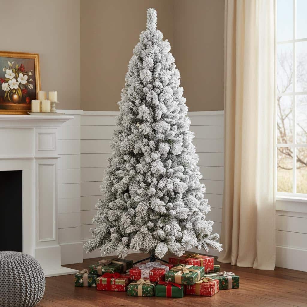 HomeRoots 6' Full Flocked Pine Christmas Tree - Green - 41.00 in. x 72.00 in. x 41.00 in.